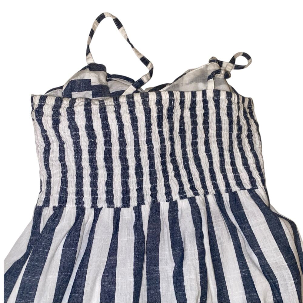 Women's Blue and White Stripe Bow Cut Out 100% Cotton A-Lined Dress - Picture 9 of 11